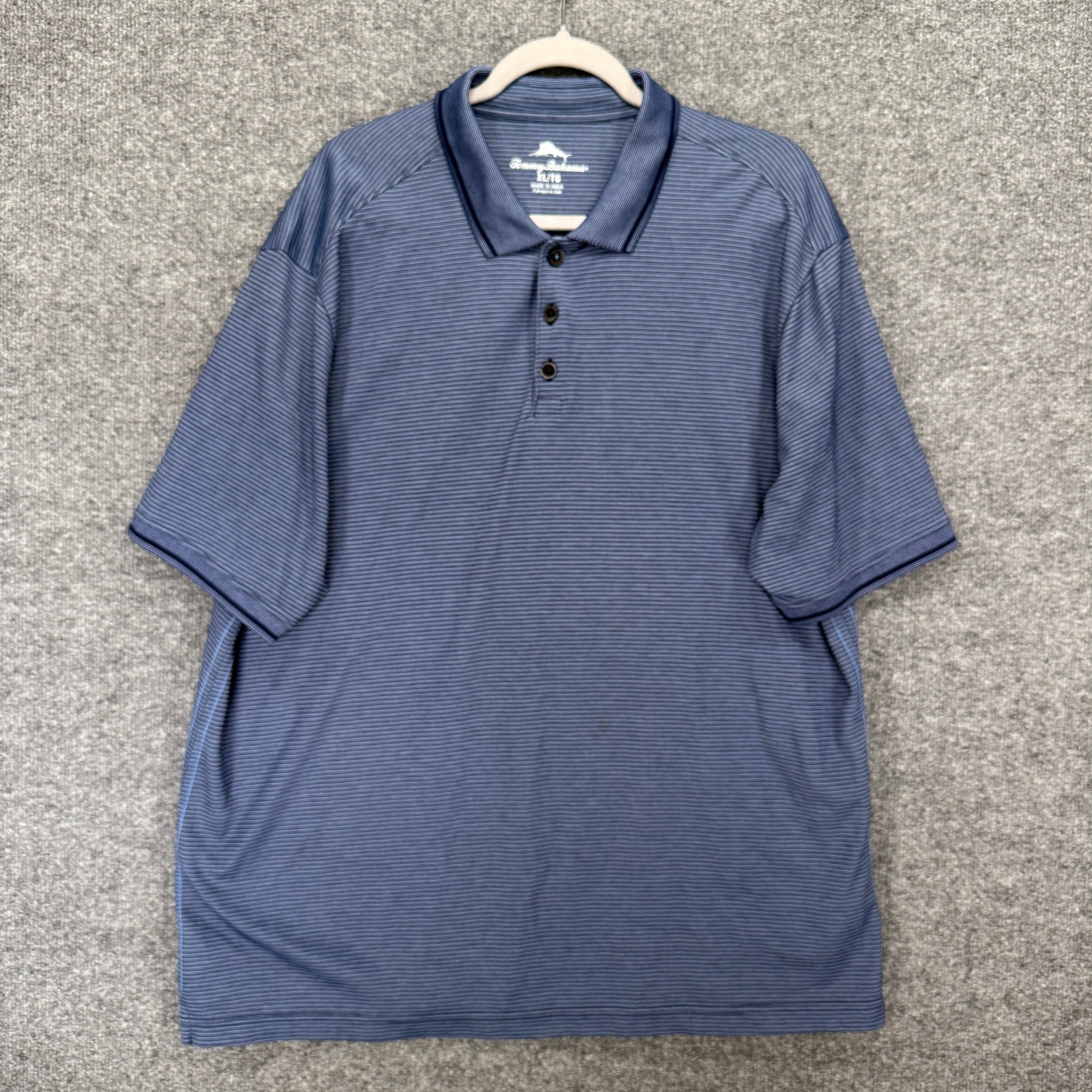 Tommy Bahama Polo Shirt Mens Xl Blue Striped Supima Cotton Blend Casual Golf